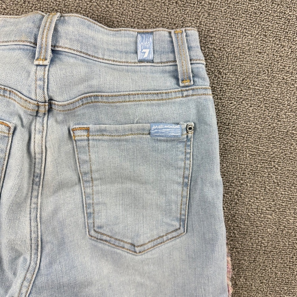 7 For All Mankind Jeans Women 24 Blue High Waist Ankle Skinny Rainbow Fringe - Picture 11 of 11